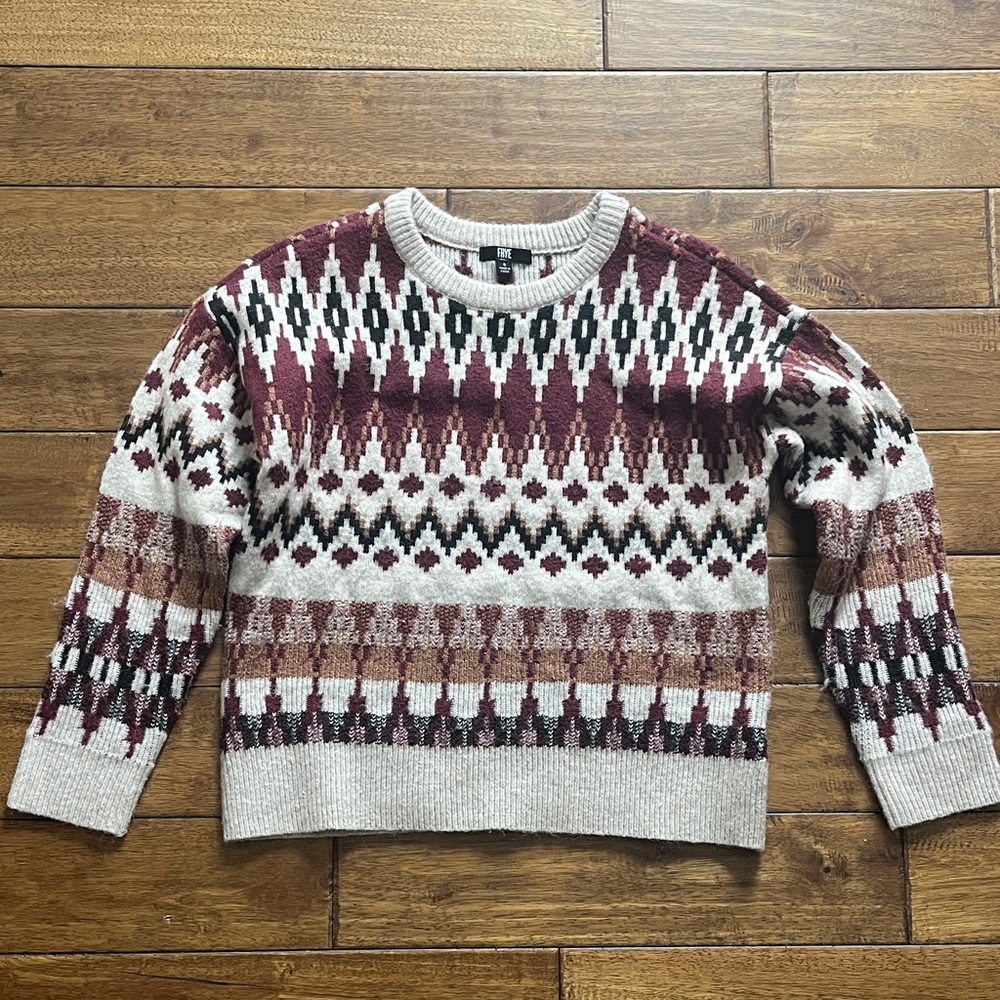 Frye Burgundy and Fair Isle Crewneck Sweater